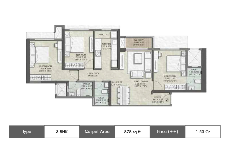 Kalpataru Srishti Mira Road 3 BHK-878 Sq.ft.