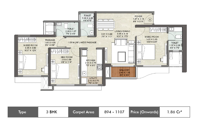 Kalpataru Srishti Mira Road 3 BHK-894-1107-Sq.ft.